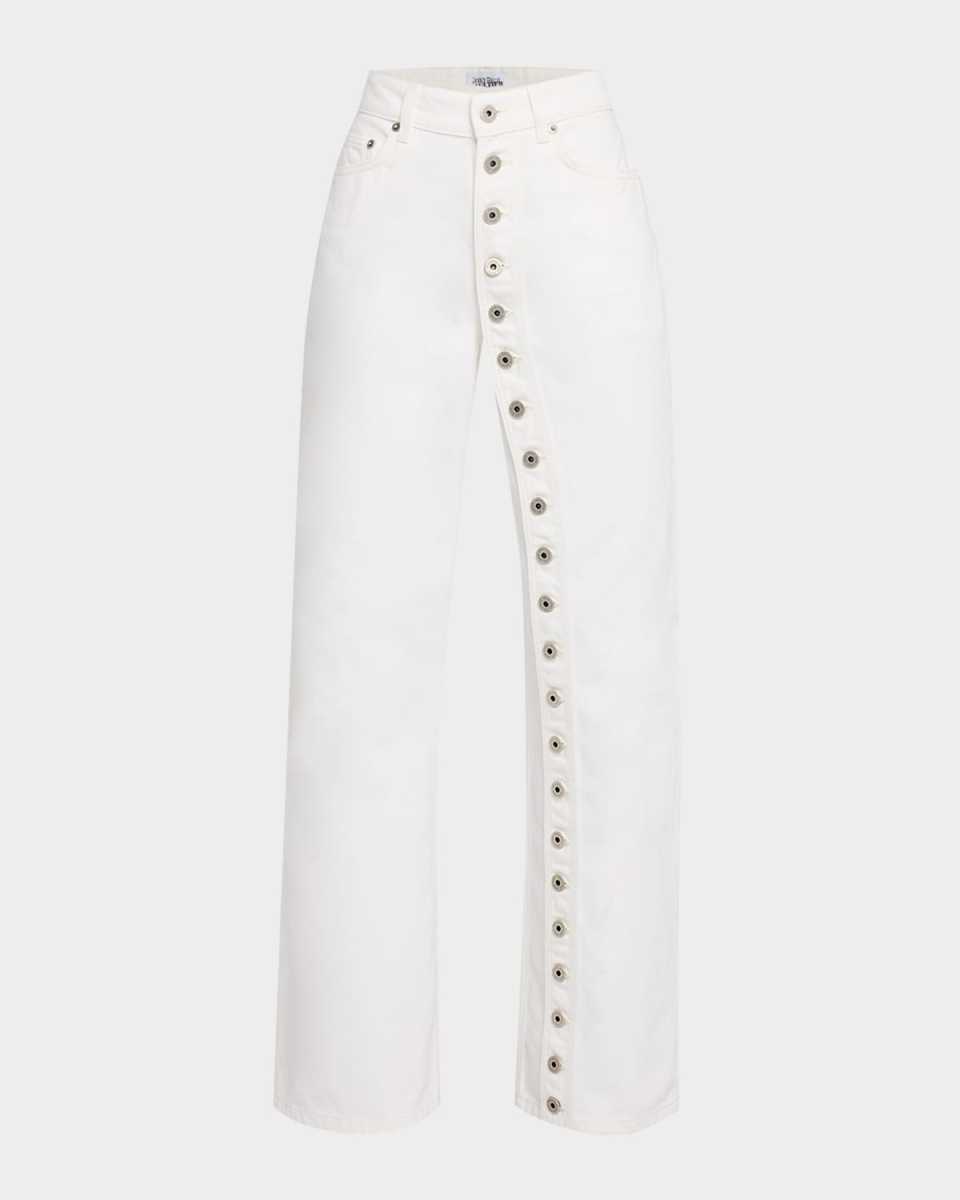 Exposed Button Straight-Leg Jeans